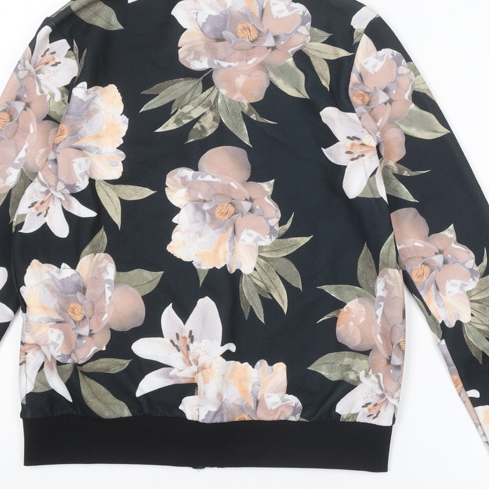 New Look Womens Black Floral Jacket Size 6 Zip