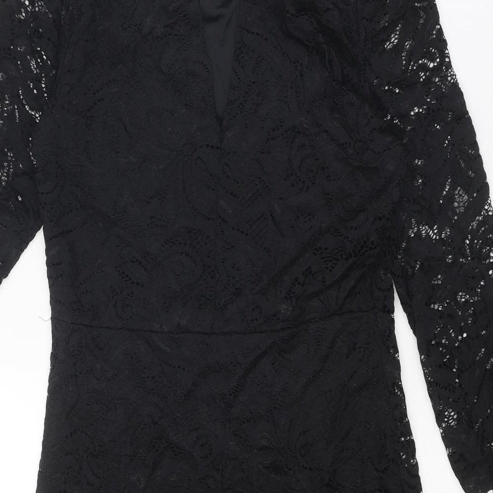 VERO MODA Womens Black Geometric Viscose Shift Size M Round Neck Pullover