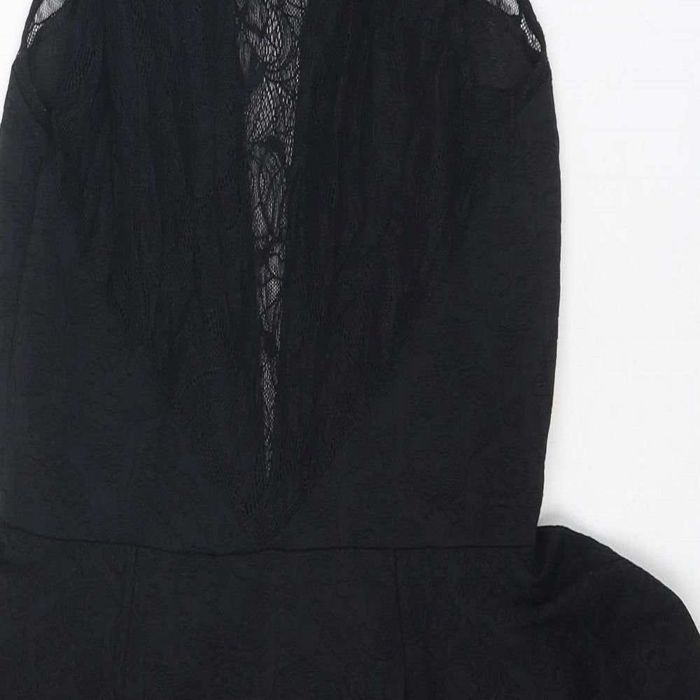 Warehouse Womens Black Floral Polyester A-Line Size 12 Round Neck Pullover