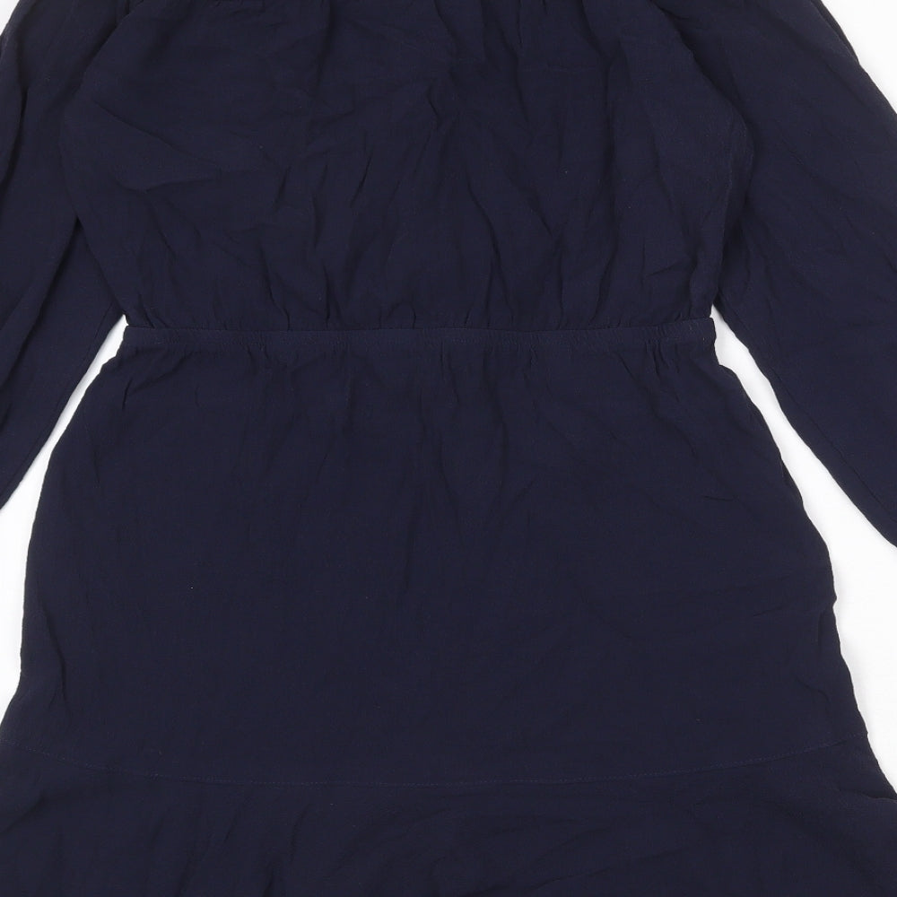 Marks & Spencer Womens Blue Viscose Fit & Flare Size 12 Round Neck Button