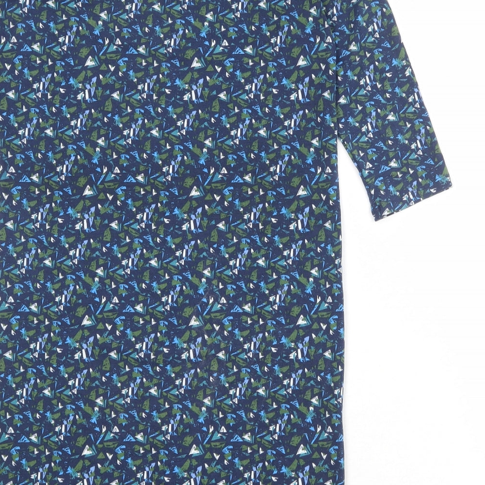 Pure Womens Blue Geometric Polyester A-Line Size 12 Boat Neck Pullover