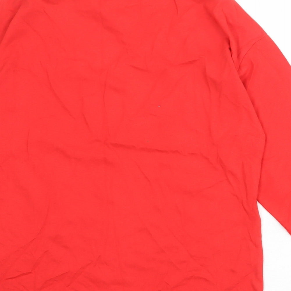 Marks & Spencer Girls Red 100% Cotton Pullover T-Shirt Size 13-14 Years Round Neck Pullover - Good Vibes Only
