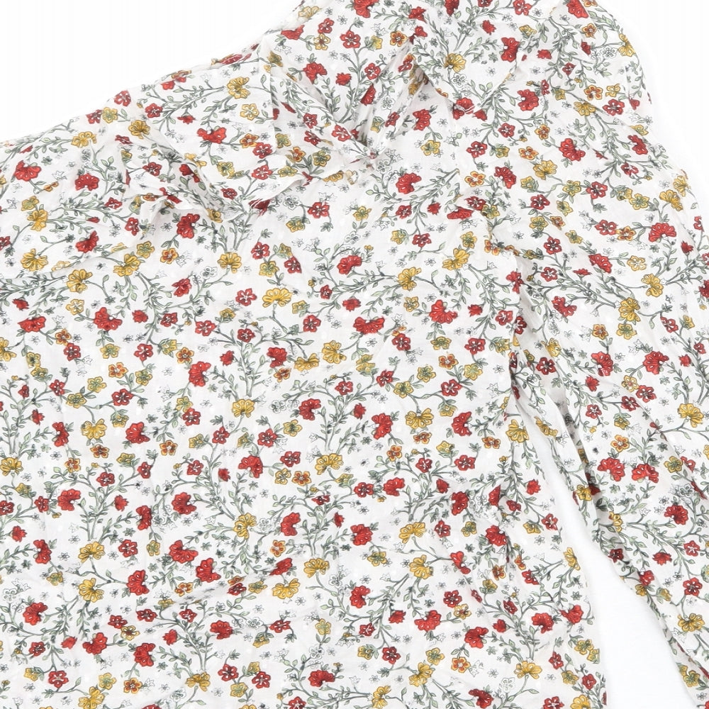 New Look Womens White Floral 100% Cotton Basic Blouse Size 14 One Shoulder
