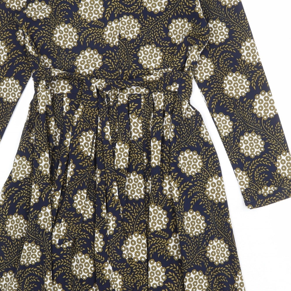 Tenki Womens Blue Geometric Polyester Sheath Size 12 Round Neck Zip