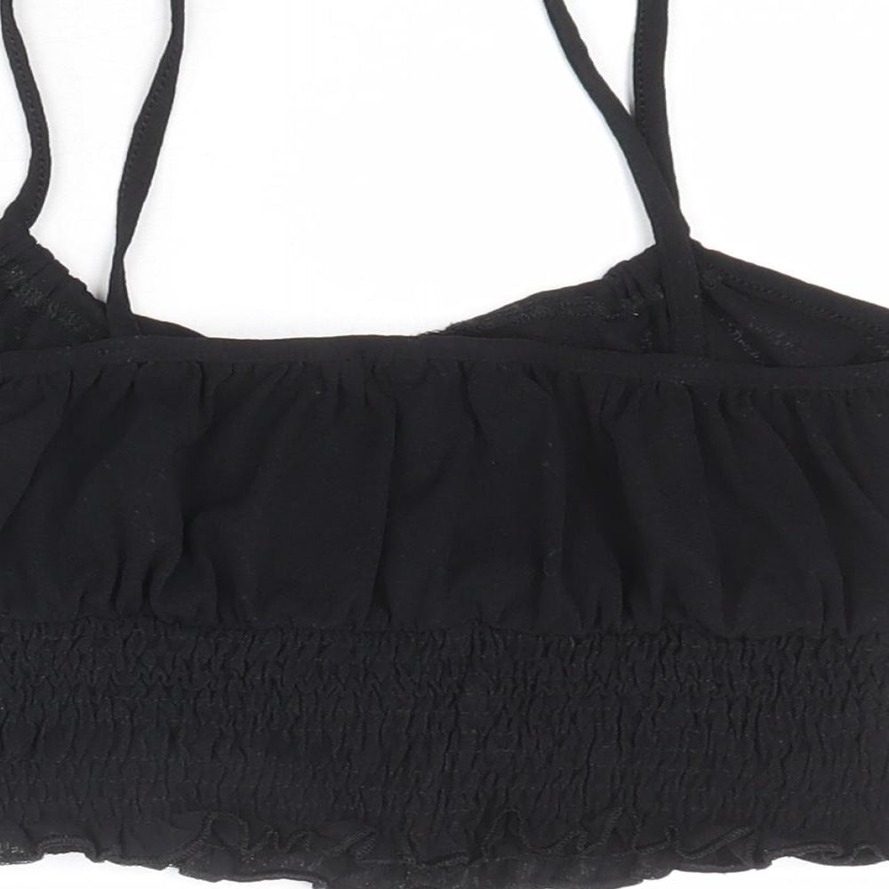 Topshop Womens Black Polyester Cropped Tank Size 10 Scoop Neck - Tie Front Detail