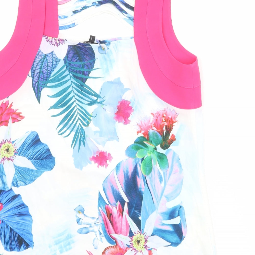 Julien Macdonald Womens Multicoloured Floral Polyester Basic Tank Size 12 Square Neck