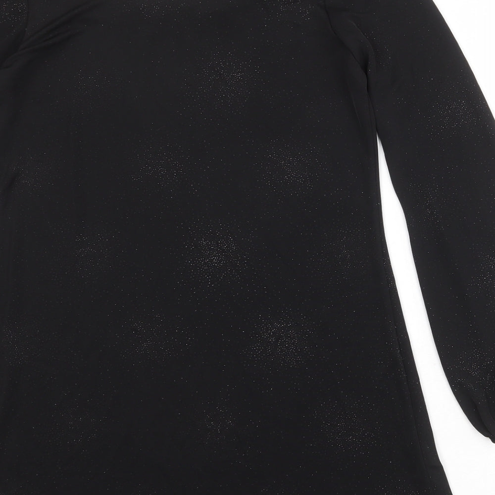 Dorothy Perkins Womens Black Geometric Polyester A-Line Size L Cowl Neck Pullover