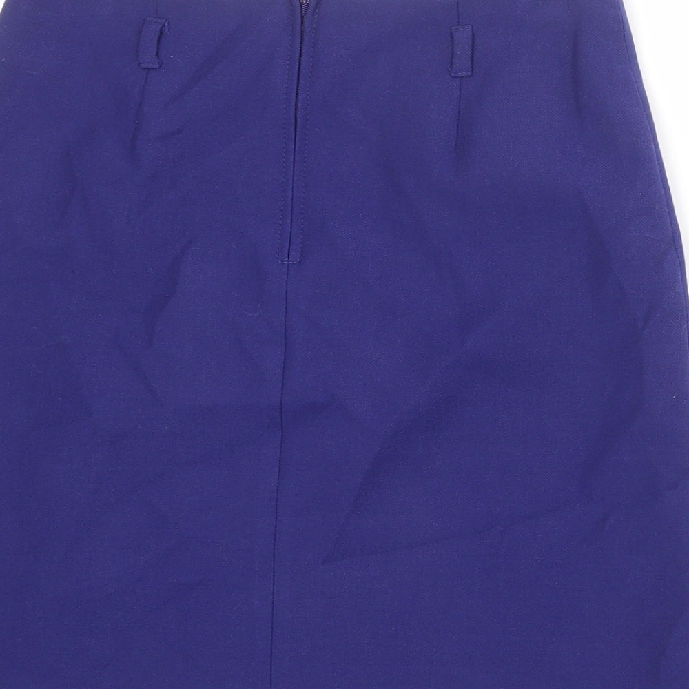 Marks & Spencer Womens Blue Polyester A-Line Skirt Size 8 Zip
