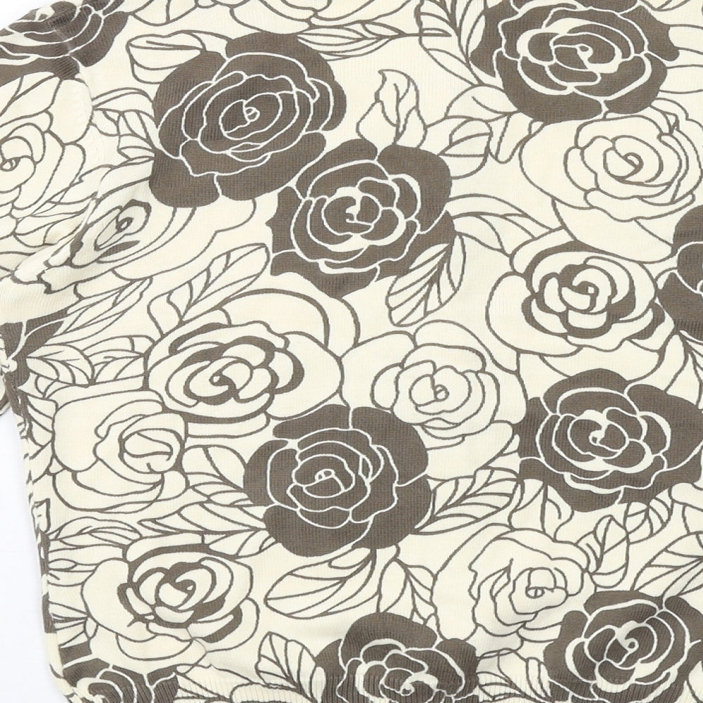 Phase Eight Womens Ivory Round Neck Floral Cotton Cardigan Jumper Size 10