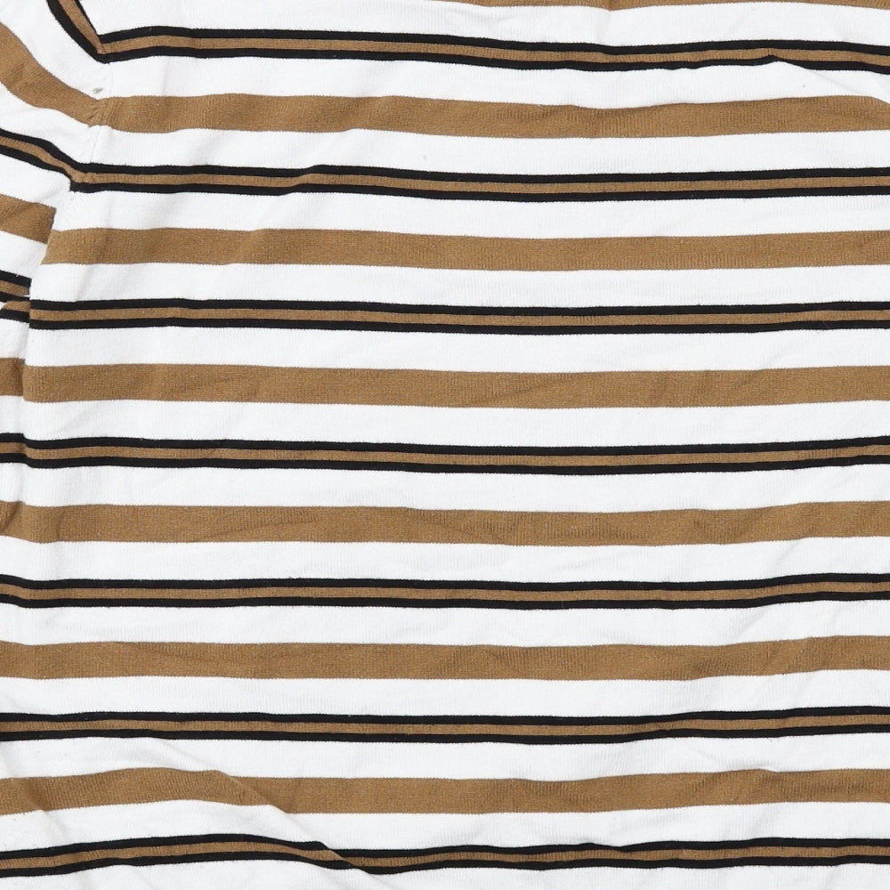 M&Co Womens Beige Round Neck Striped Viscose Pullover Jumper Size 12