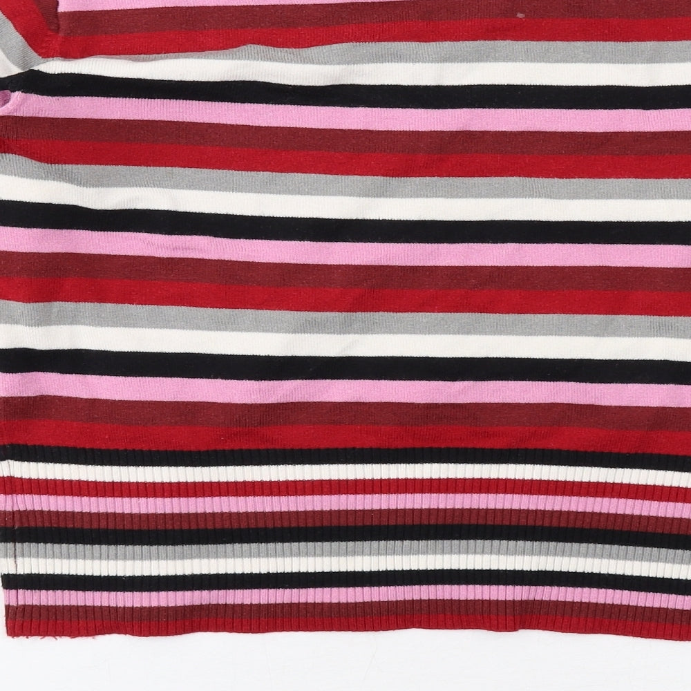 Fluid Womens Multicoloured V-Neck Striped Acrylic Pullover Jumper Size L