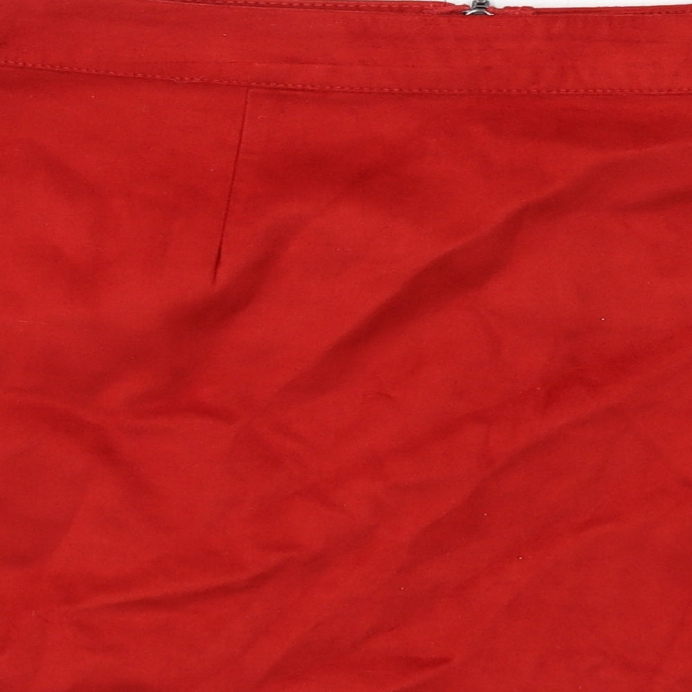 Zara Womens Red Polyester A-Line Skirt Size M Zip