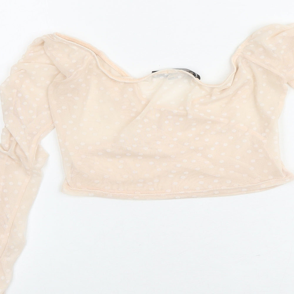 PRETTYLITTLETHING Womens Pink Polka Dot Polyester Cropped Blouse Size 8 V-Neck - Wrap Front Detail