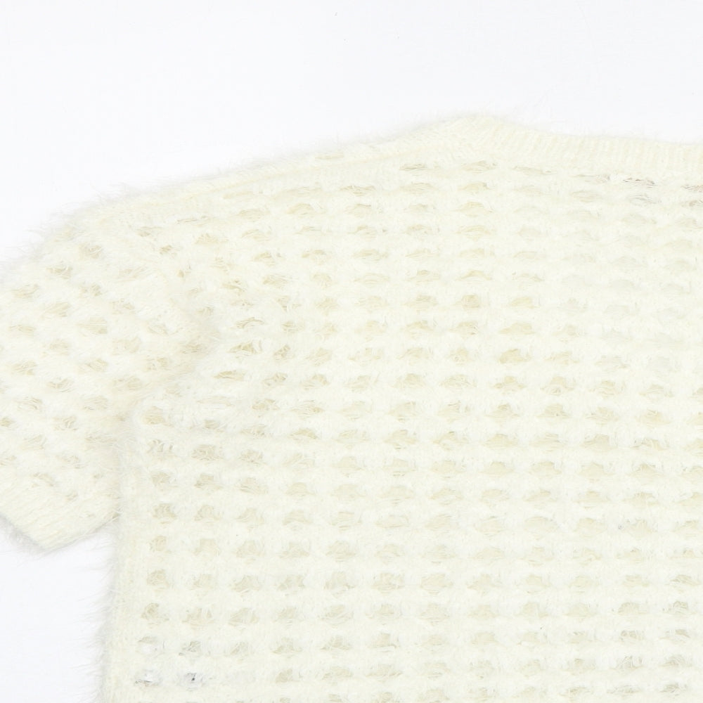 NEXT Womens White V-Neck Nylon Pullover Jumper Size M - Cropped