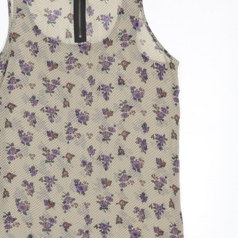 Hearts & Bows Womens Beige Floral Polyester Basic Tank Size 14 Scoop Neck