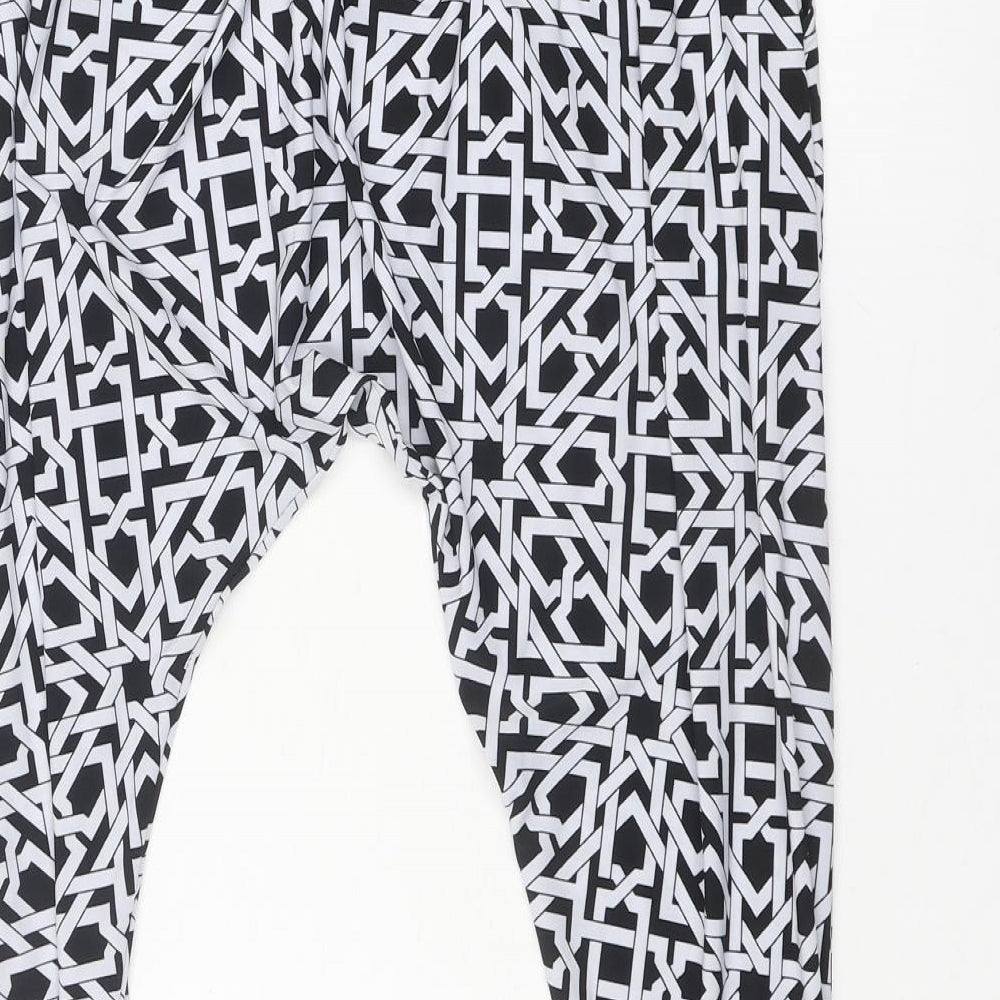Fabric Womens Black Geometric Polyester Trousers Size 10 Regular Drawstring