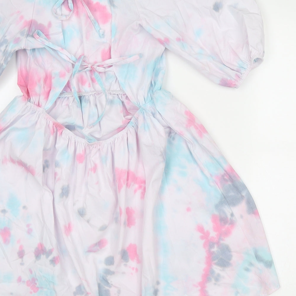 Boohoo Womens Multicoloured Tie Dye Cotton Fit & Flare Size 10 Round Neck Tie