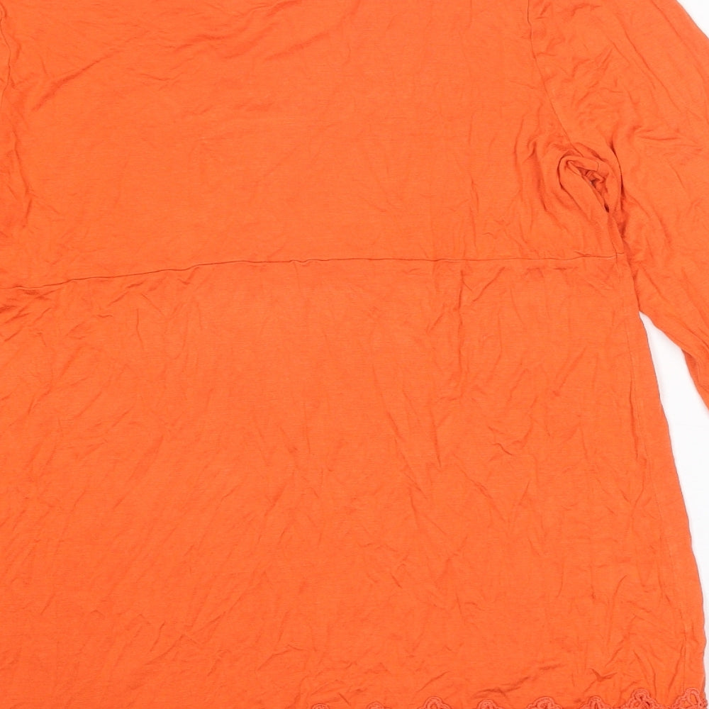 Wallis Womens Orange Viscose Tunic Blouse Size M V-Neck - Crocheted Lace Detail