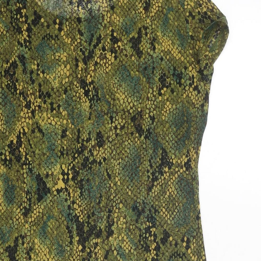 OJAY Womens Green Animal Print Polyester Basic T-Shirt Size L Boat Neck - Snake Print