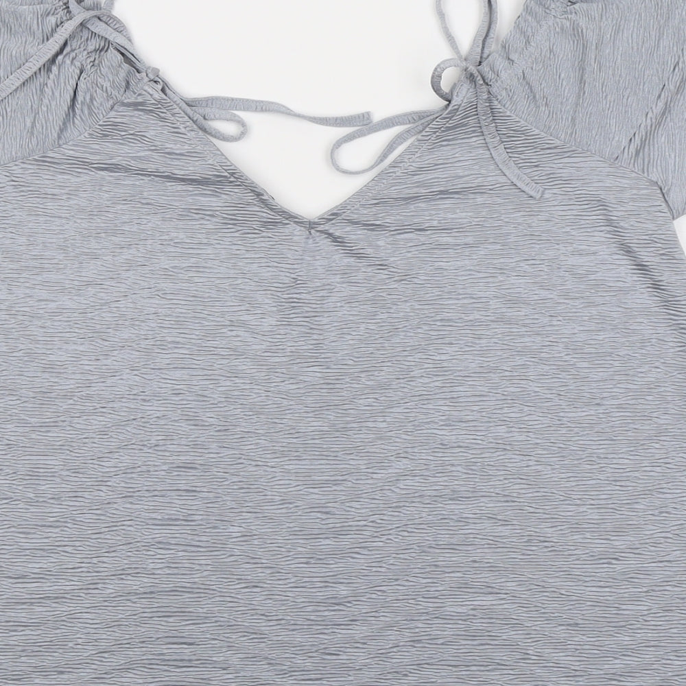 New Look Womens Grey Polyester Basic Blouse Size 14 V-Neck - Textured