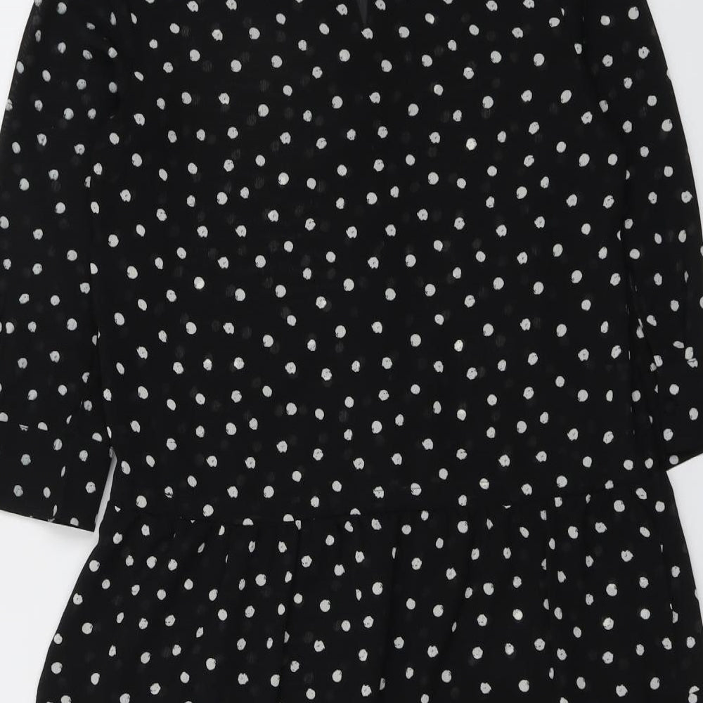 Monsoon Womens Black Polka Dot Polyester A-Line Size S Round Neck Button