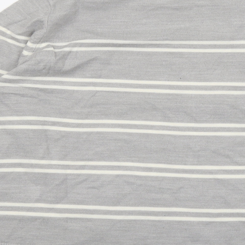 Marks & Spencer Womens Grey Round Neck Striped Acrylic Pullover Jumper Size 16