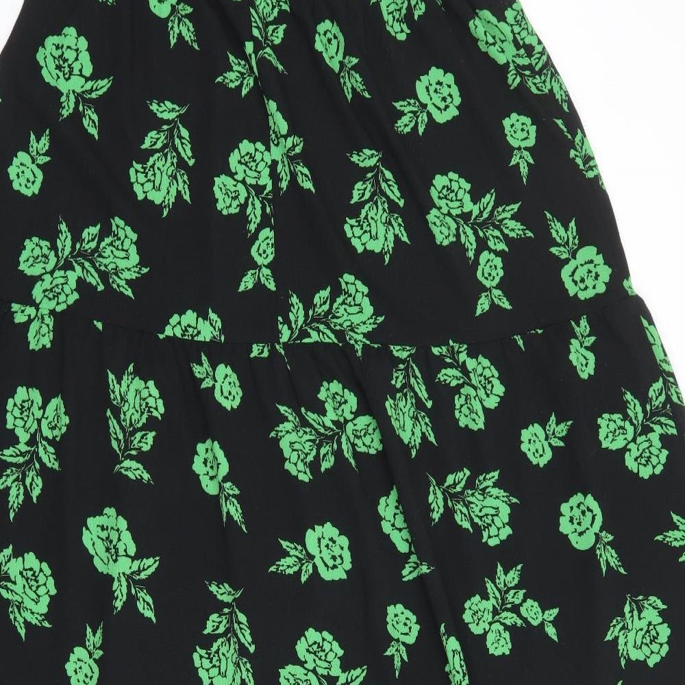 ASOS Womens Black Floral Polyester A-Line Size 12 Round Neck Button