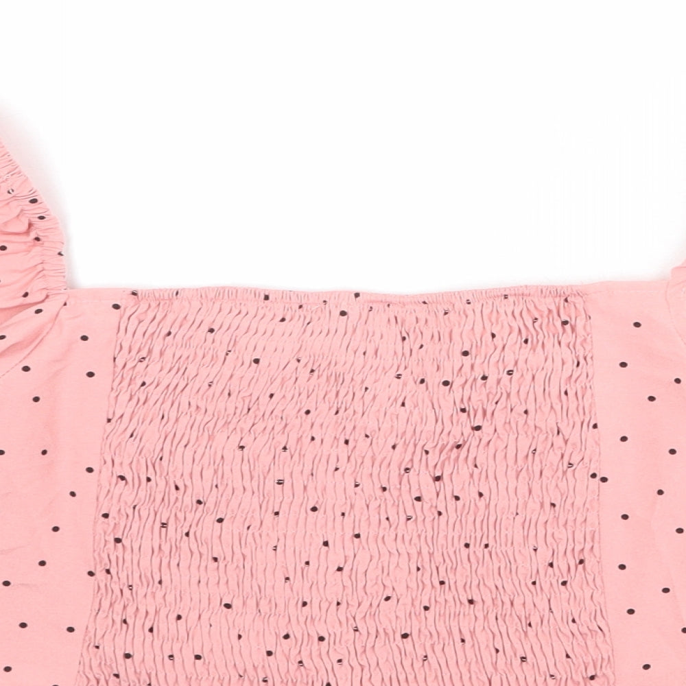Love & Other Things Womens Pink Polka Dot Polyester Cropped Blouse Size S Square Neck - Puff Sleeve