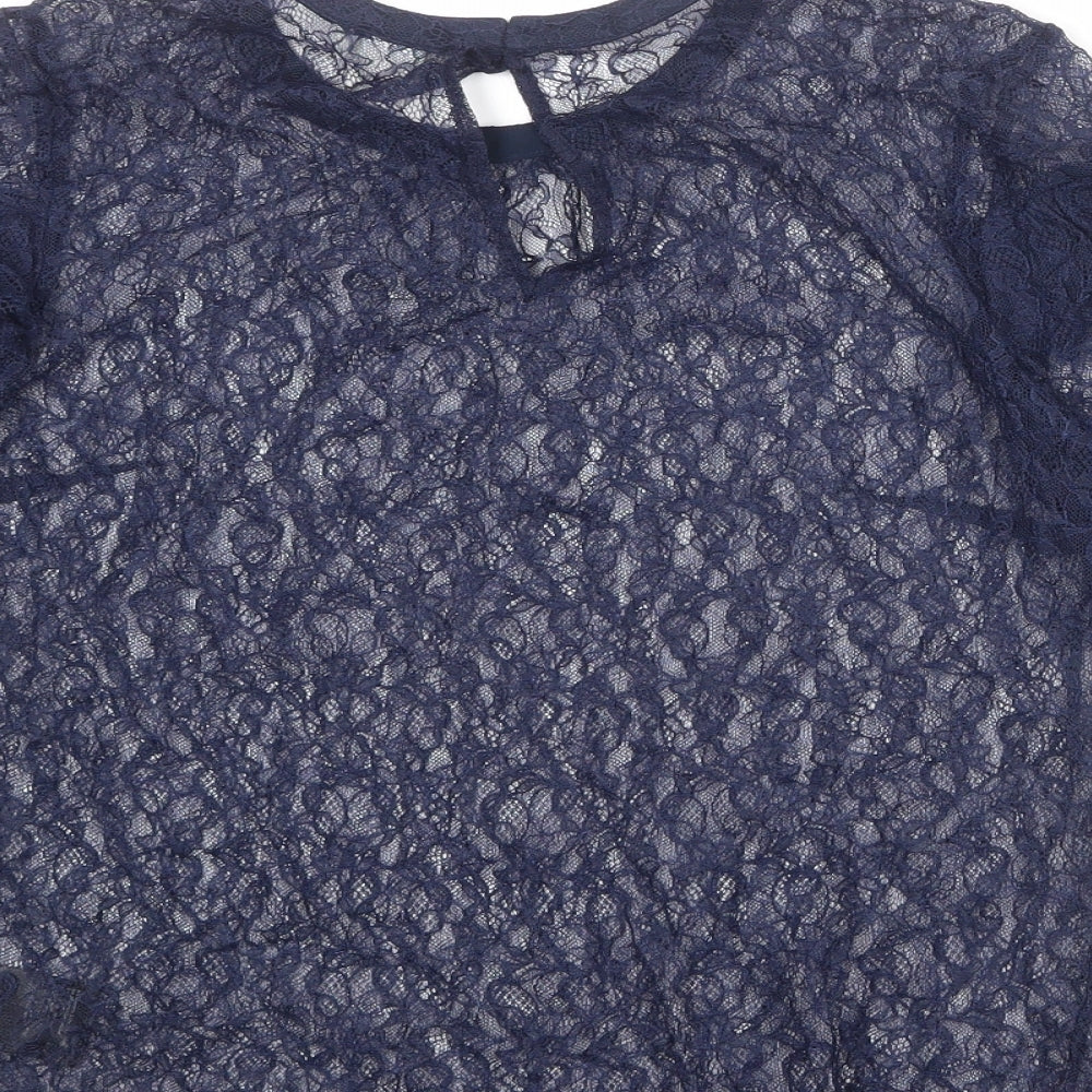 H&M Womens Blue Polyamide Basic Blouse Size 10 Boat Neck