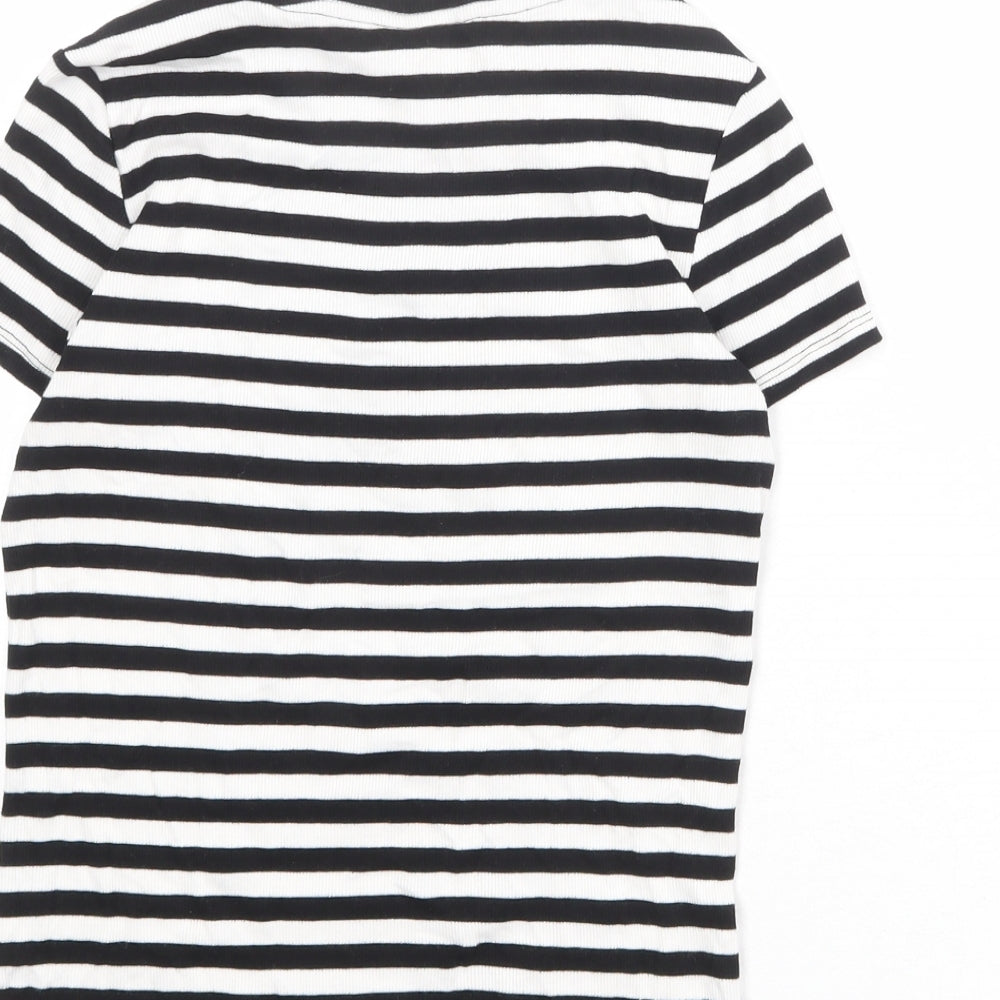 Monki Womens Black Striped Cotton Basic T-Shirt Size S Boat Neck