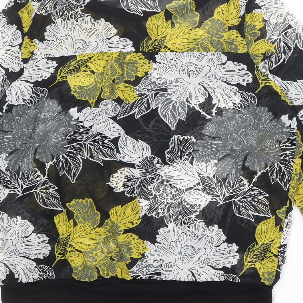 NEXT Womens Black Floral Polyester Basic Blouse Size 6 Boat Neck