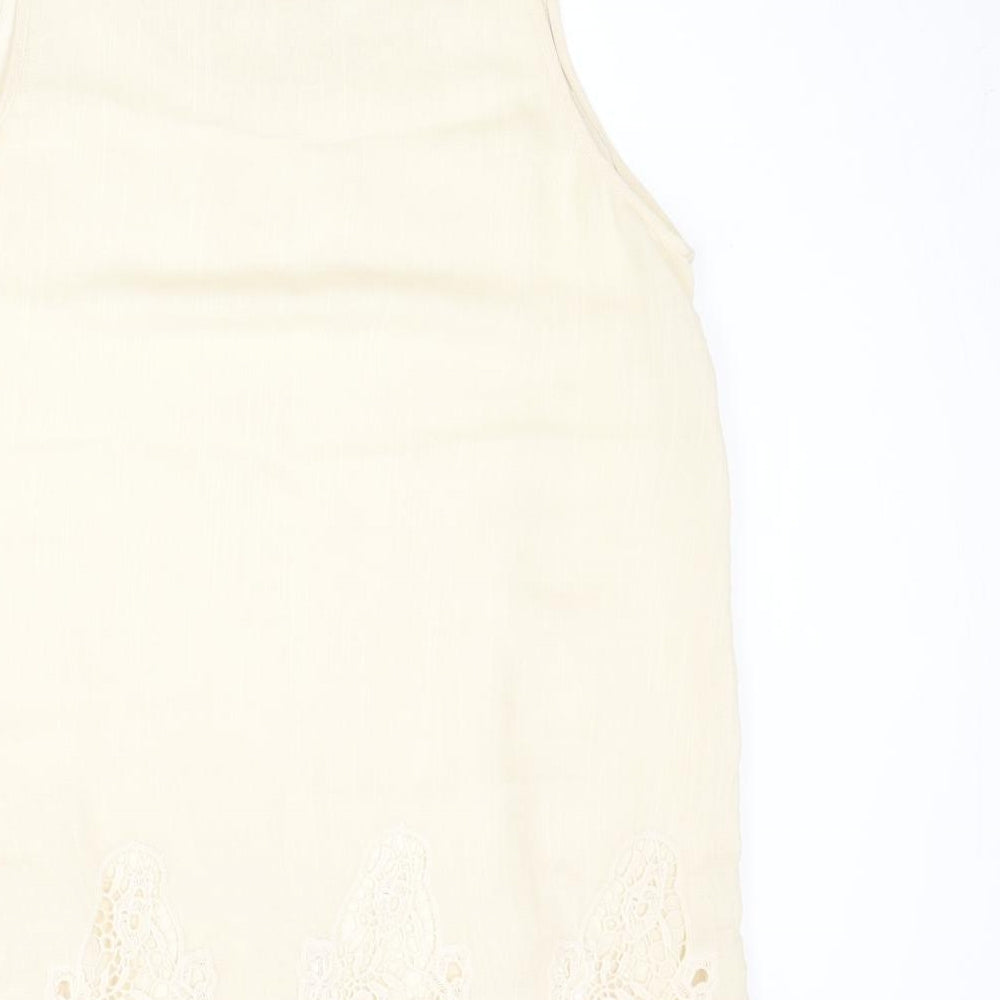 Adiva Womens Beige Viscose Basic Tank Size L Boat Neck - Crocheted Lace Detail