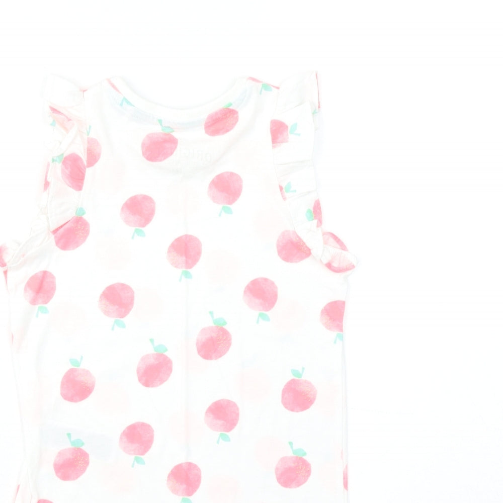 Marks & Spencer Girls Blue Geometric Cotton Basic Tank Size 3-4 Years Round Neck Pullover - Peach Print