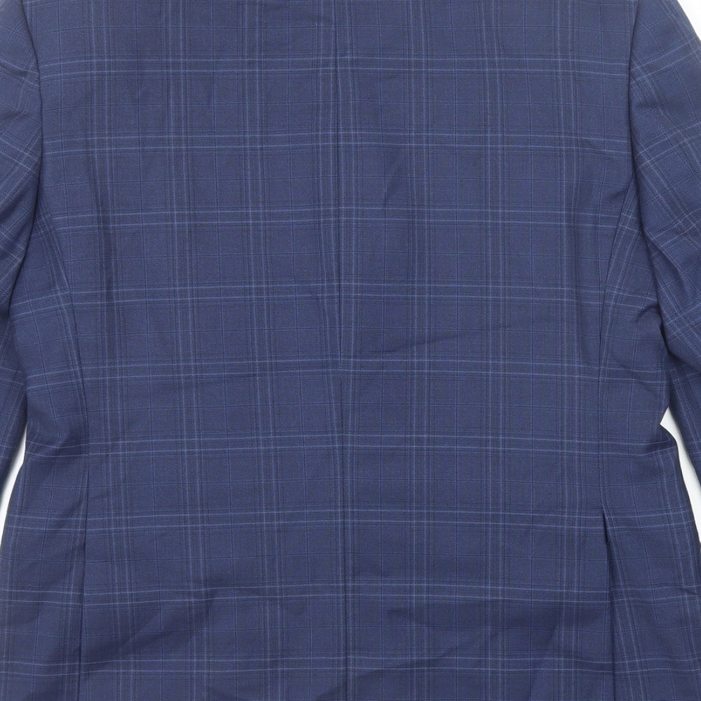 Marks & Spencer Mens Blue Plaid Polyester Jacket Suit Jacket Size 38 Regular