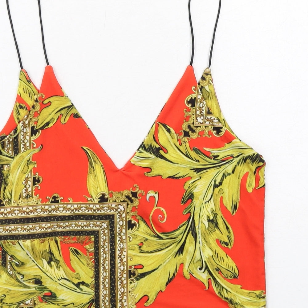 Urban renewal Womens Red Geometric Polyester Cropped Tank Size S V-Neck