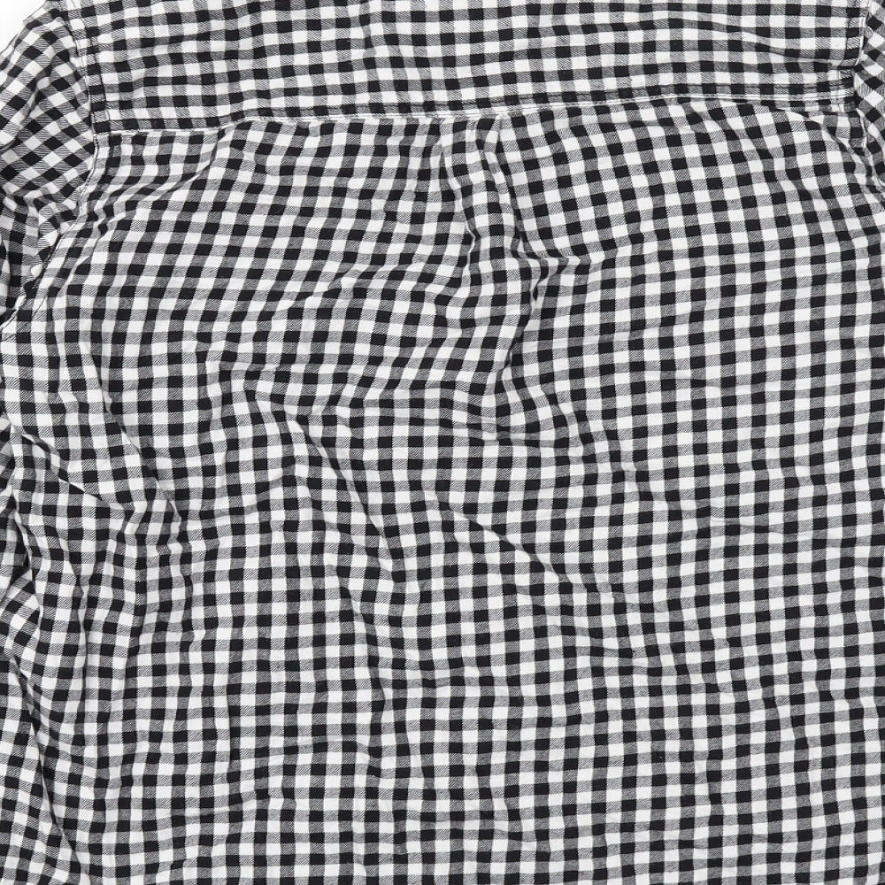 New Look Womens Black Plaid Cotton Basic Button-Up Size 10 Collared