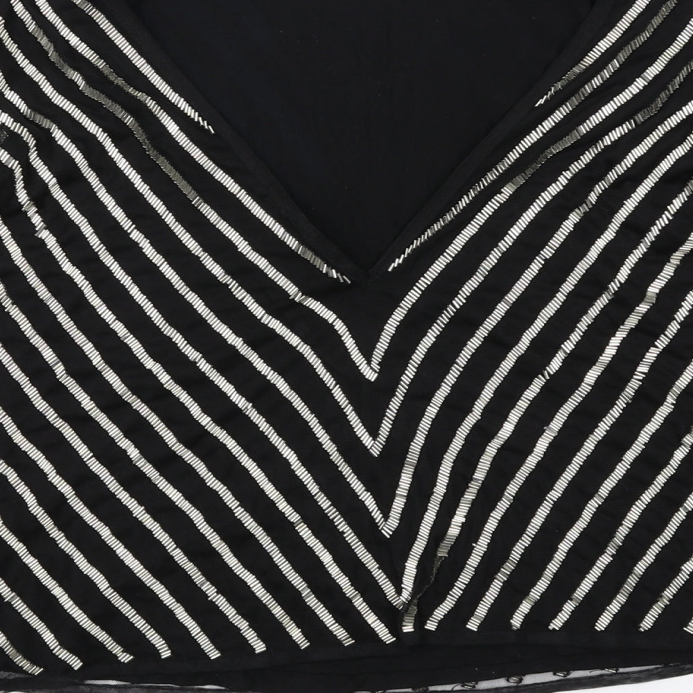ASOS Womens Black Striped Polyester Basic Blouse Size 8 Boat Neck - Embellished