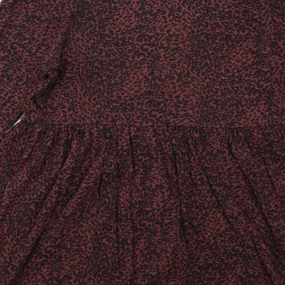 New Look Womens Red Animal Print Viscose Tunic Blouse Size 10 V-Neck - Leopard Print