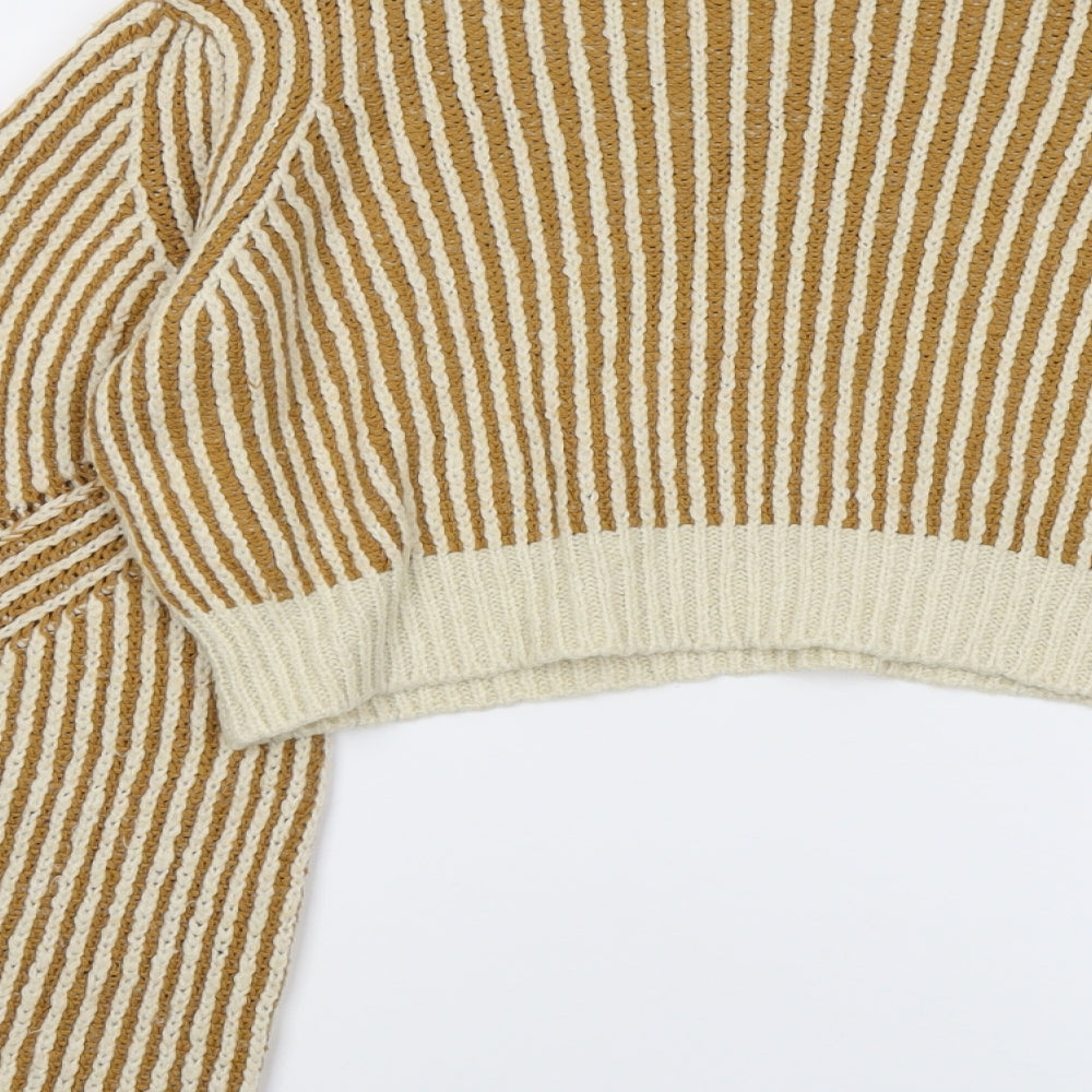 NA-KD Womens Beige High Neck Striped Acrylic Pullover Jumper Size XS