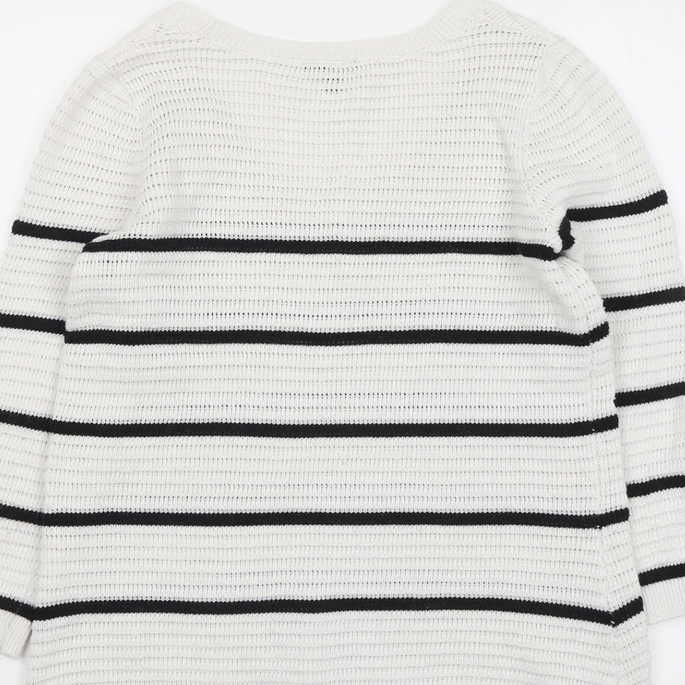 Dynamite Womens Grey Scoop Neck Striped Polyester Pullover Jumper Size M