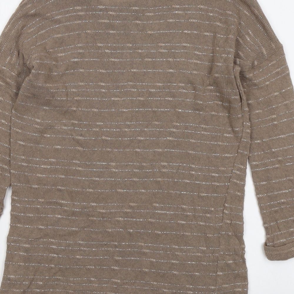Dorothy Perkins Womens Brown Round Neck Striped Cotton Pullover Jumper Size 6