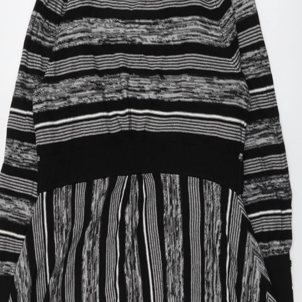 Star Womens Black V-Neck Striped Viscose Cardigan Jumper Size 14