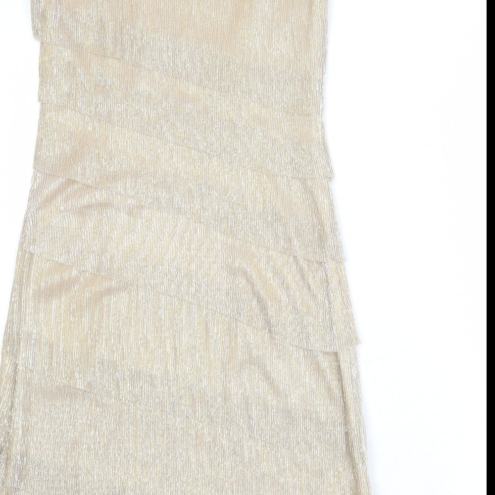 Connected Apparel Womens Gold Polyester Shift Size 6 Round Neck Pullover
