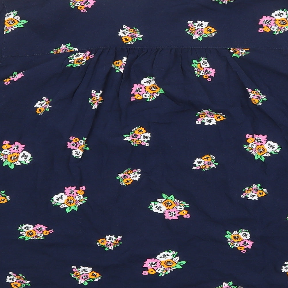 Marks & Spencer Womens Blue Floral Viscose Basic Blouse Size 10 V-Neck