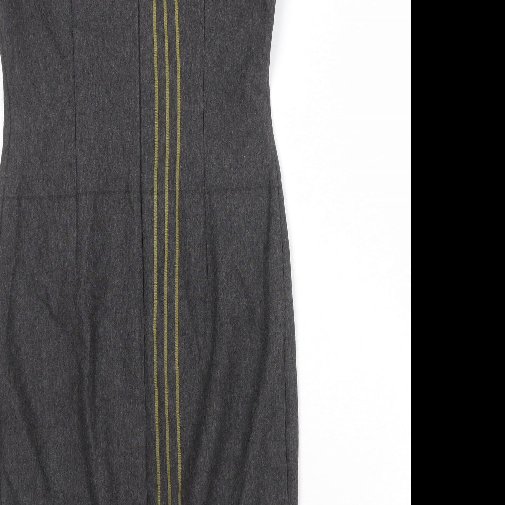 Marks & Spencer Womens Grey Striped Polyester Shift Size 8 Round Neck Zip