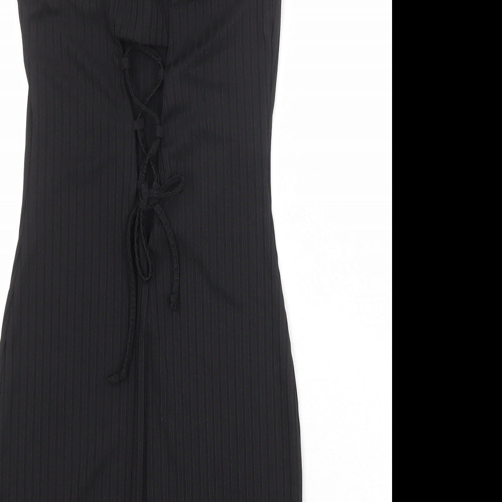 River Island Womens Black Polyester Bodycon Size 6 Boat Neck Lace Up