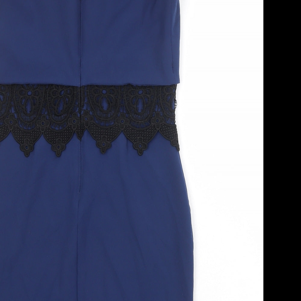 Lipsy Womens Blue Colourblock Polyester Bodycon Size 12 Round Neck Zip