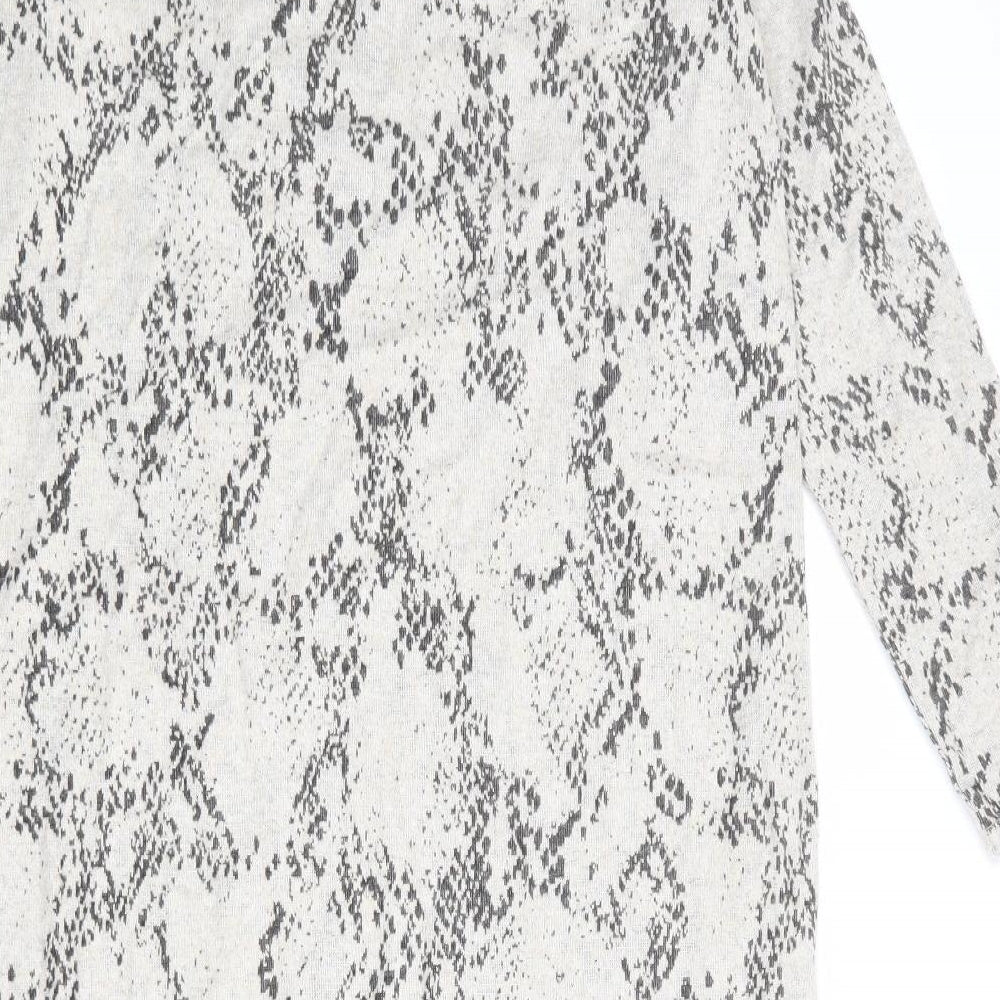 Marks & Spencer Womens Grey Animal Print Viscose Jumper Dress Size 14 Mock Neck Pullover - Snakeskin pattern