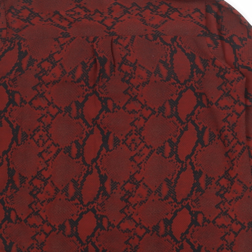 New Look Womens Red Animal Print Polyester Basic Button-Up Size 8 Collared - Snake Print