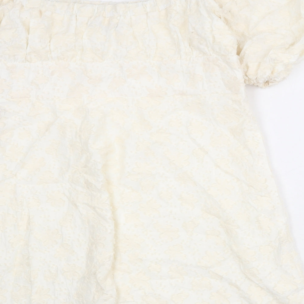 Zara Womens Ivory Geometric Cotton Mini Size XL Off the Shoulder Pullover
